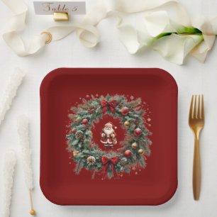 Elegant Personalized Burgundy Christmas Paper Plates