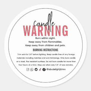 Elegant Personalized Candle Warning Classic Round Sticker