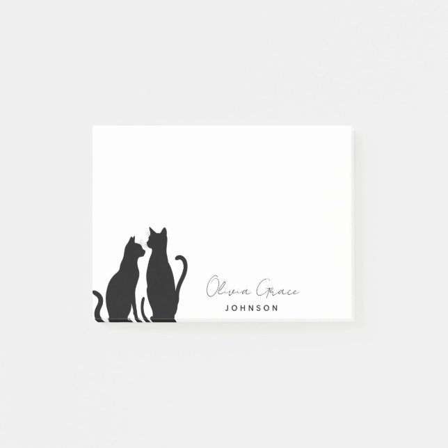 Elegant Personalized Cat Silhouette Post-it Notes (Front)