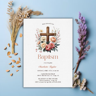 Elegant Personalized Catholic Baby Girl Baptism Invitation