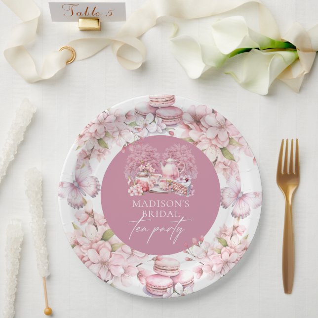 Elegant Personalized Cherry Blossom Bridal Tea Paper Plates (Wedding)
