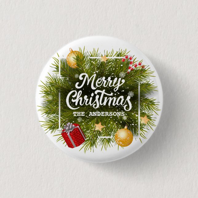 Elegant Personalized Christmas Tree Pin Button (Front)