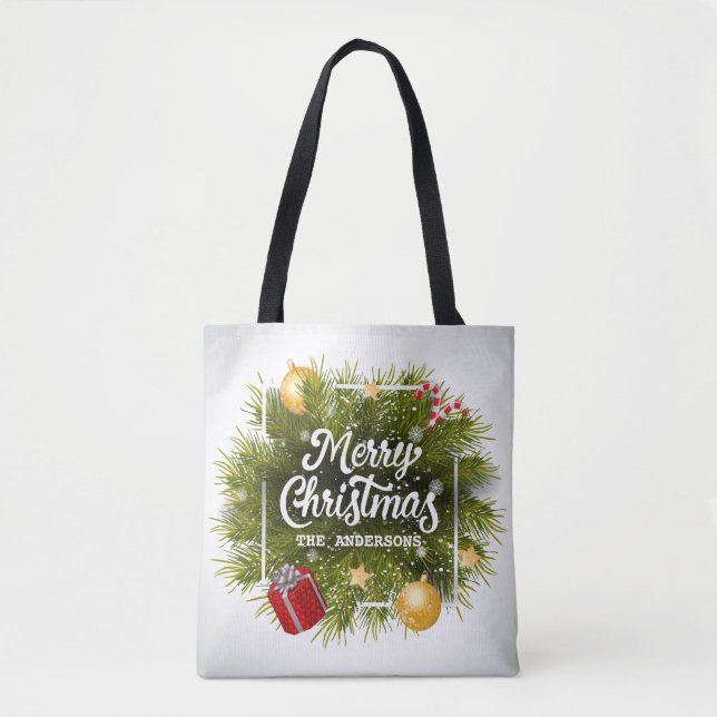 Elegant Personalized Christmas Tree Tote Bag (Front)