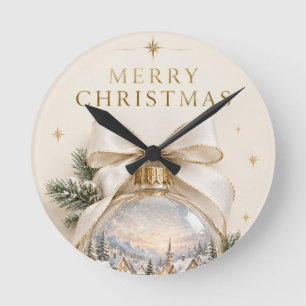 Elegant Personalized Christmas, Vintage Ornament Round Clock