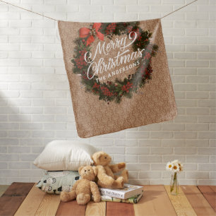 Elegant Personalized Christmas Wreath Blanket