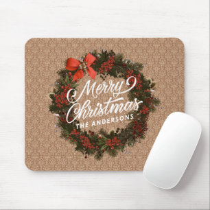 Elegant Personalized Christmas Wreath Mousepad