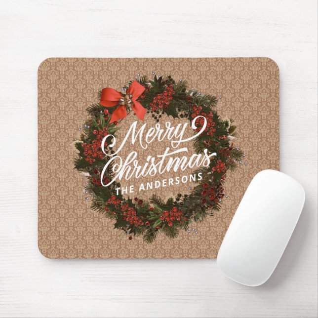 Elegant Personalized Christmas Wreath | Mousepad (With Mouse)