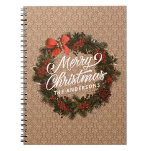 Elegant Personalized Christmas Wreath   Notebook