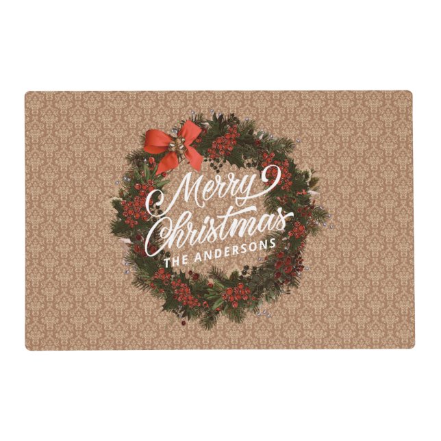 Elegant Personalized Christmas Wreath | Placemat (Front)