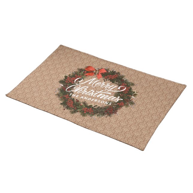 Elegant Personalized Christmas Wreath | Placemat (On Table)