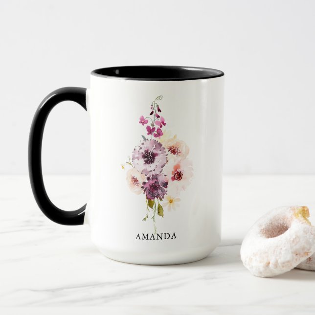 Elegant Personalized Coffee Mug – Watercolor (With Donut)
