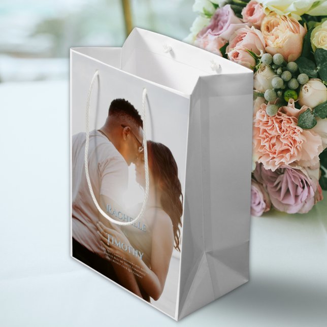 Elegant Personalized Color Photo Script Wedding Medium Gift Bag (Creator Uploaded)