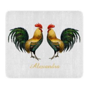 Elegant Personalized Colorful Rooster chicken Apr Cutting Board