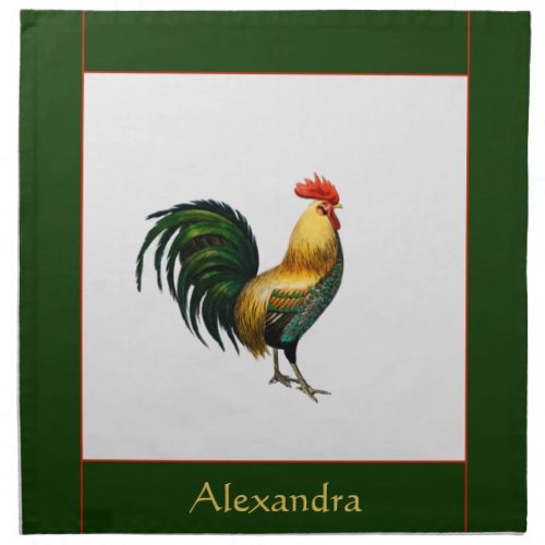 Elegant Personalized Colorful Rooster chicken  Cloth Napkin