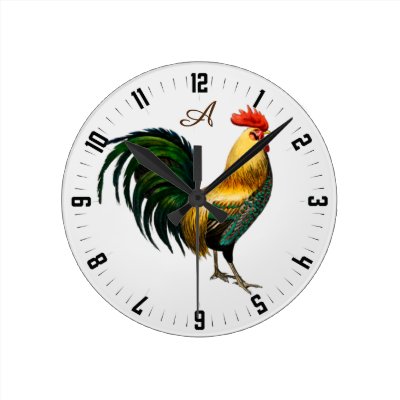 Elegant Personalized Colorful Rooster chicken Round Clock