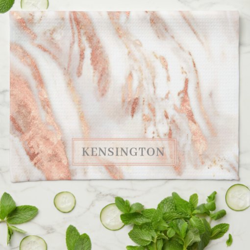 Elegant Personalized Copper Marble Rose Gold Kitchen Towel Zazzle