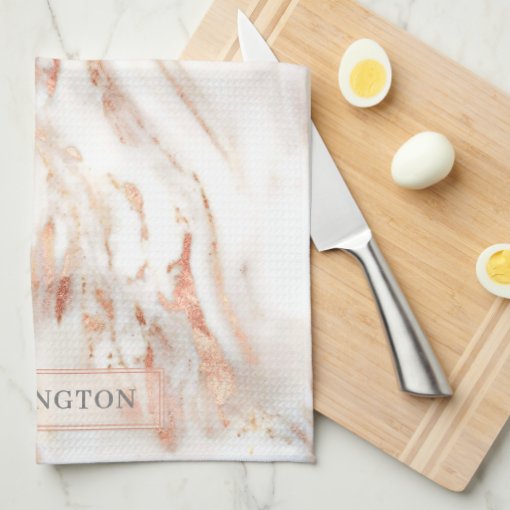 Elegant Personalized Copper Marble Rose Gold Kitchen Towel Zazzle