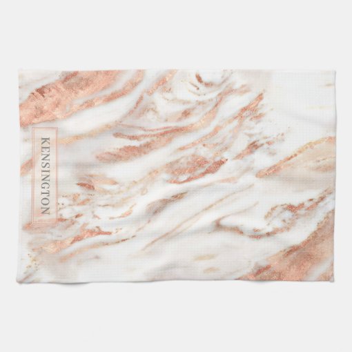 Elegant Personalized Copper Marble Rose Gold Kitchen Towel Zazzle
