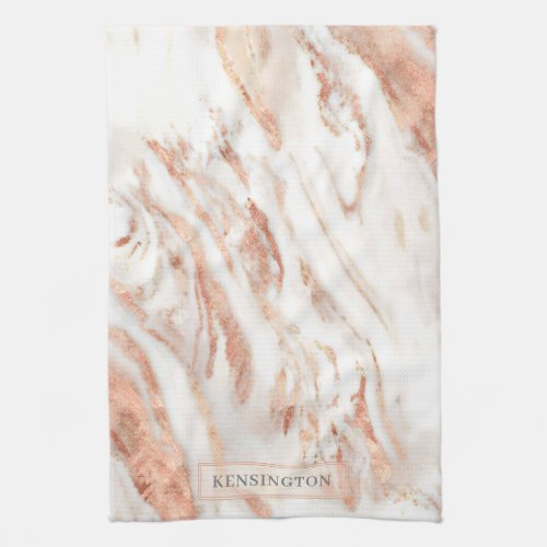 Elegant Personalized Copper Marble Rose Gold Kitchen Towel