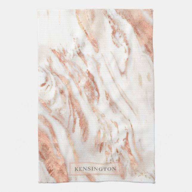 Elegant Personalized Copper Marble Rose Gold Kitchen Towel (Vertical)