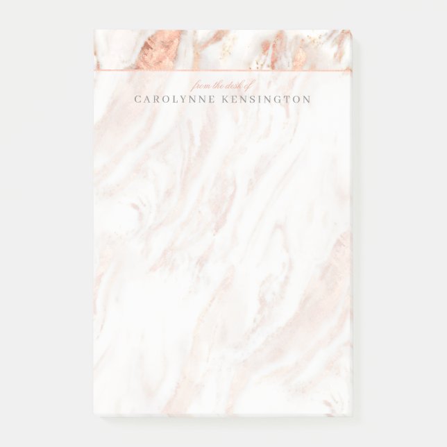 Elegant Personalized Copper Marble Rose Gold Post-it Notes (Front)