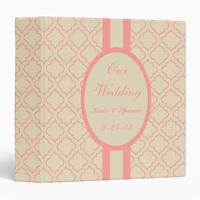 Elegant Personalized Coral Wedding Binder (Front/Spine)