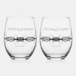 Elegant Personalized Couple's Name Date Wedding Stemless Wine Glass