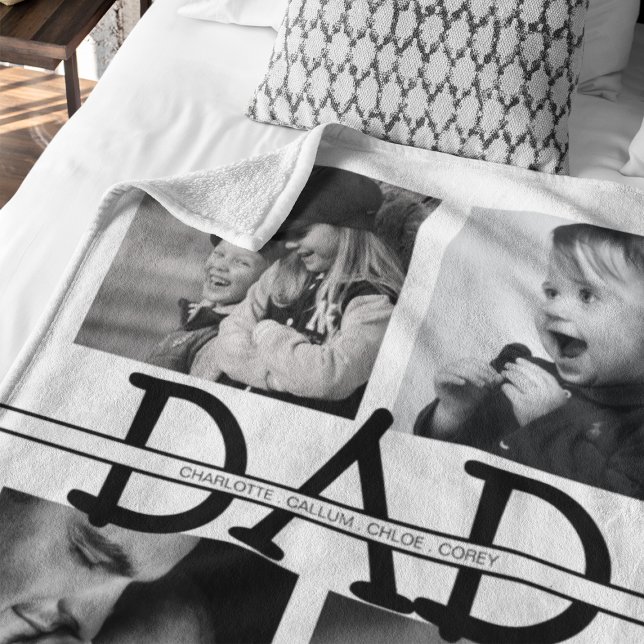 Elegant Personalized Dad Photo Collage Fleece Blanket (Creator Uploaded)