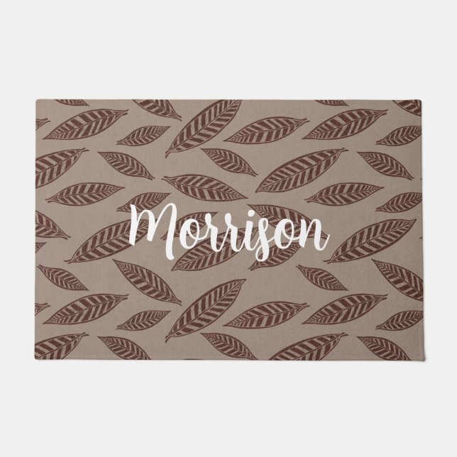 Elegant Personalized Door Mat with Leaves  (Front)