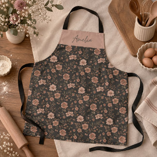 Elegant Personalized Dusty Rose Floral Pattern Apron