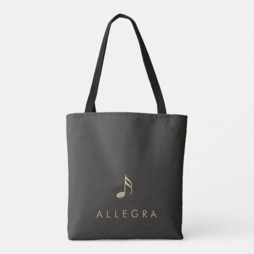 Elegant Personalized Embossed Gold Music Note Tote Bag