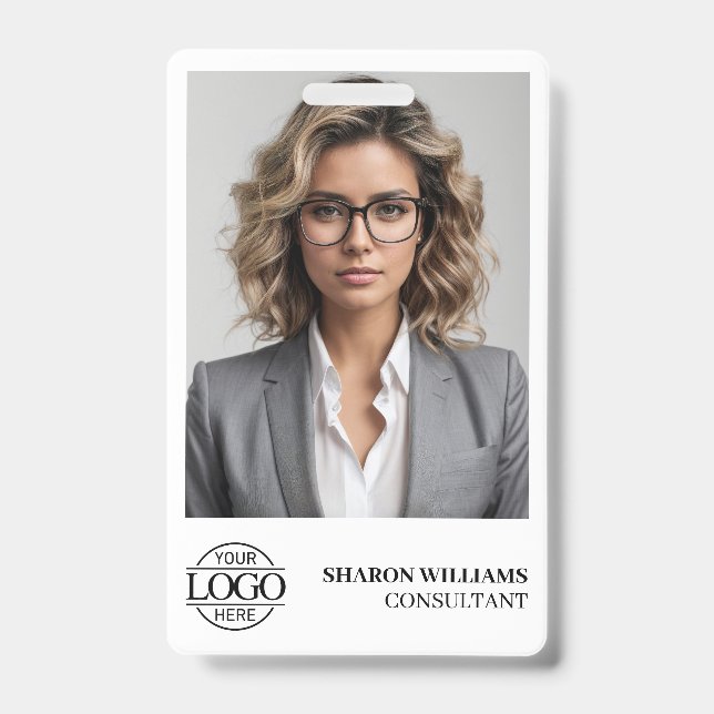 Elegant Personalized Employee Photo Company Logo Badge (Front)