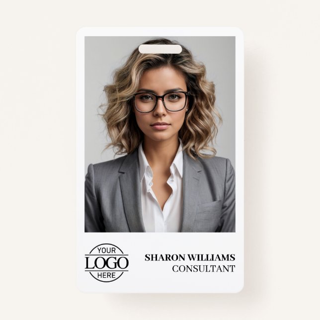 Elegant Personalized Employee Photo Company Logo Badge (Front)