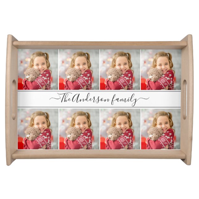 Elegant Personalized Family Name Photo Collage Ser Serving Tray (Front)
