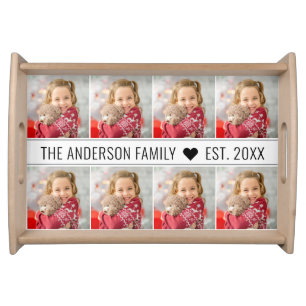 Elegant Personalized Family Name Photo Collage Serving Tray
