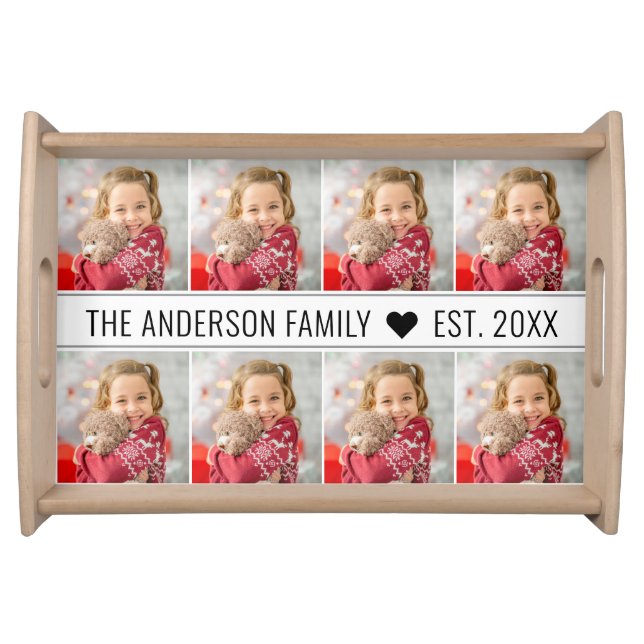 Elegant Personalized Family Name Photo Collage Serving Tray (Front)