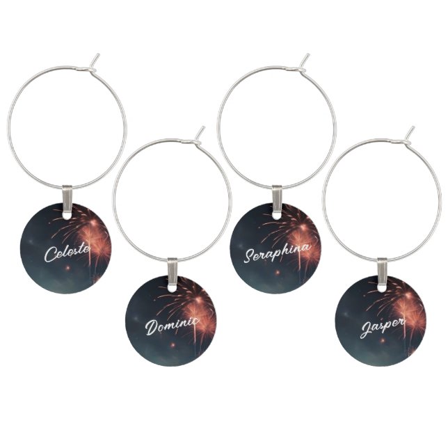 Elegant Personalized Fireworks New Year Party 2024 Wine Charm (Staggered)