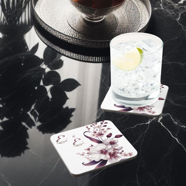 Elegant Personalized Floral  Beverage Coaster (Creator Uploaded)