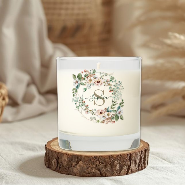 Elegant Personalized Floral Monogram Name Candle (Creator Uploaded)