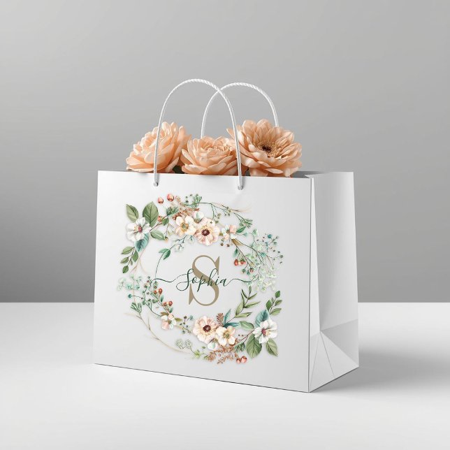 Elegant Personalized Floral Monogram Name Gift Bag (Creator Uploaded)