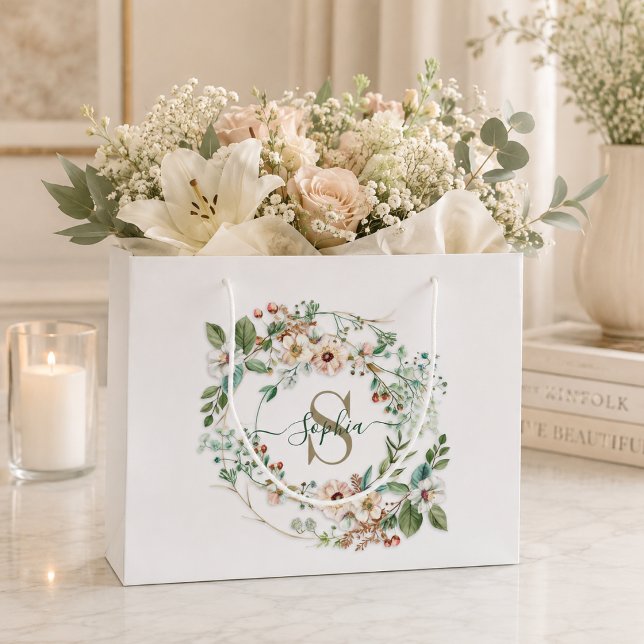 Elegant Personalized Floral Monogram Name Gift Bag (Creator Uploaded)
