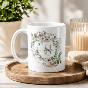 Elegant Personalized Floral Monogram Name Gift Coffee Mug