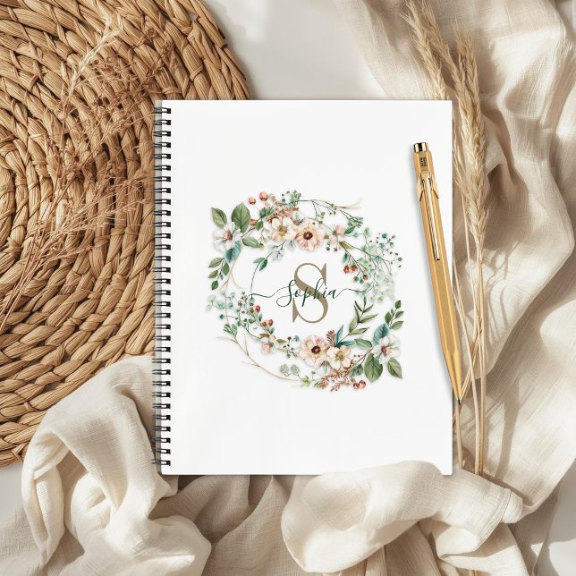 Elegant Personalized Floral Monogram Name Notebook (Creator Uploaded)
