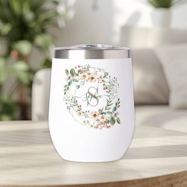 Elegant Personalized Floral Monogram Name Tumbler (Creator Uploaded)