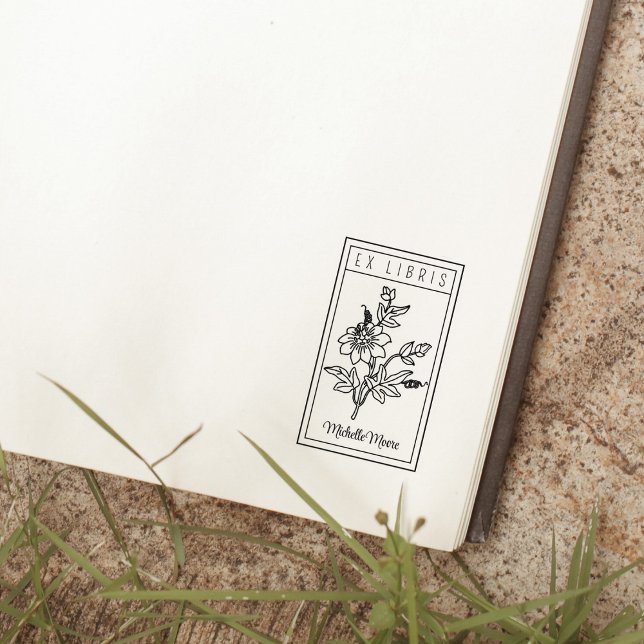 Elegant Personalized Flower Ex Libris Rubber Stamp (Creator Uploaded)
