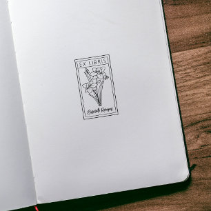 Elegant Personalized Flower Ex Libris Rubber Stamp