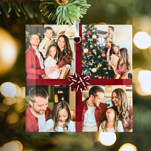 Elegant Personalized Four Photo Collage Gift Trend Glass Ornament