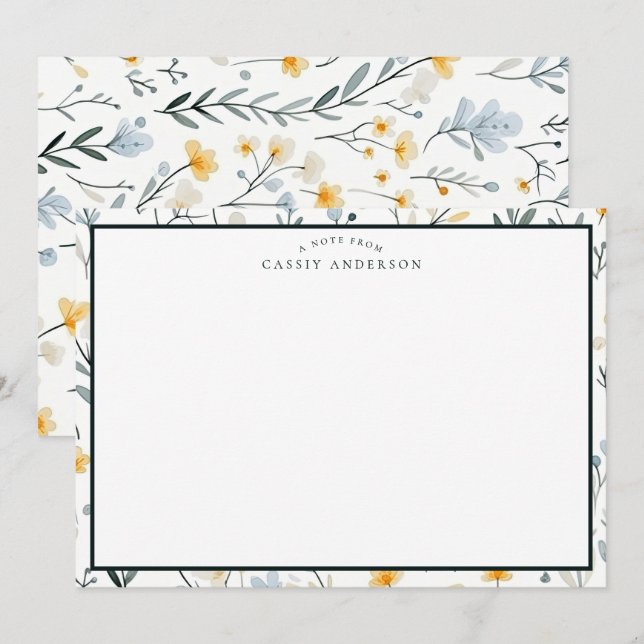 Elegant Personalized Garden Wildflowers Floral Note Card (Front/Back)
