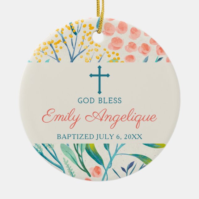 Elegant Personalized Girl Christening Baptism Ceramic Ornament (Front)