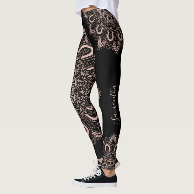 Elegant Personalized Girly Black Rose Gold Leggings (Left)